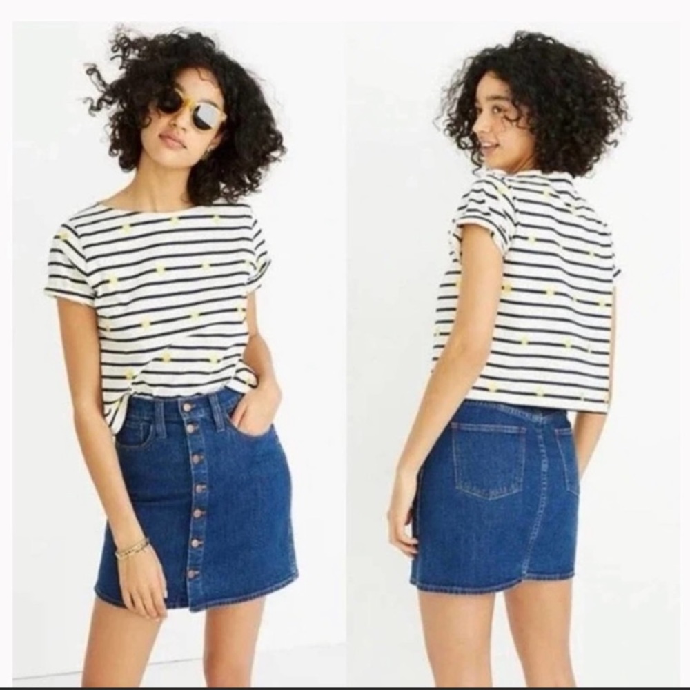 Madewell Button Front Stretch Denim Mini Skirt